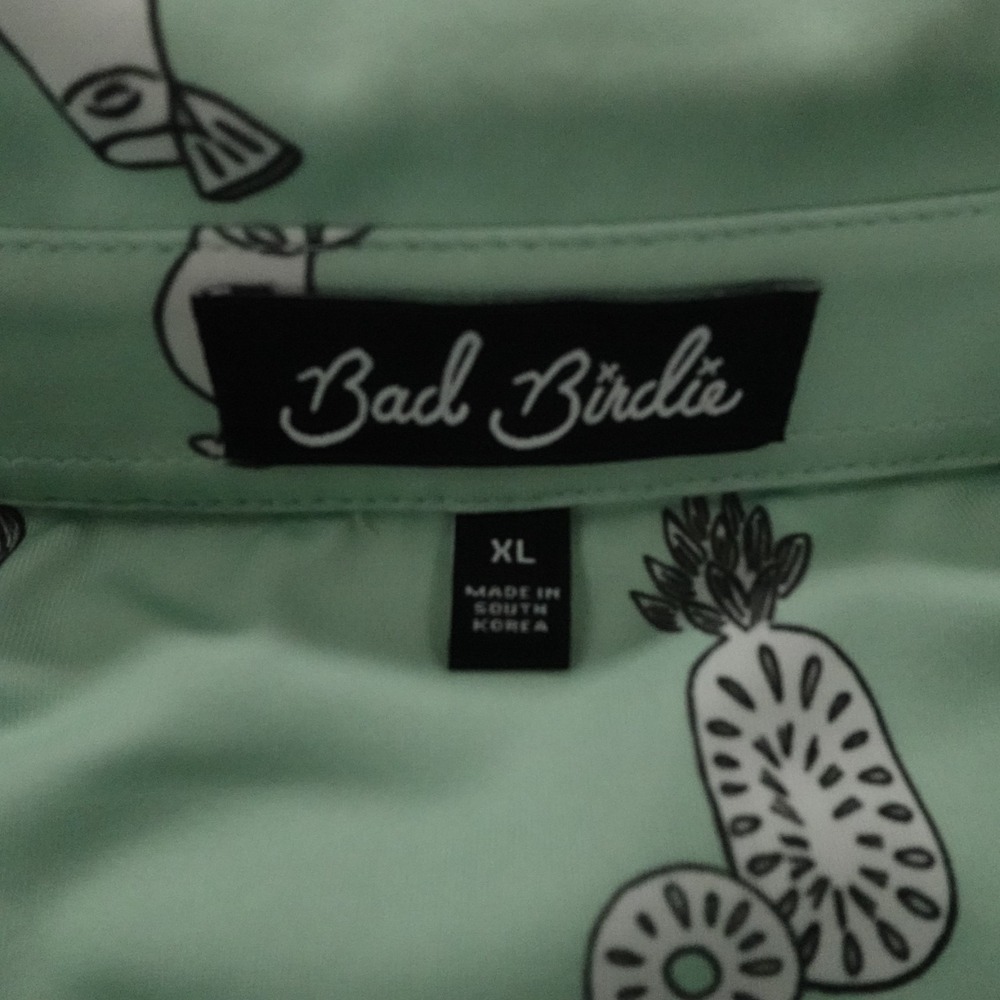Bad Birdie Shirt Mens XL Mint Green Pineapple Cocktail Golf Stretch Polo - Picture 3 of 10
